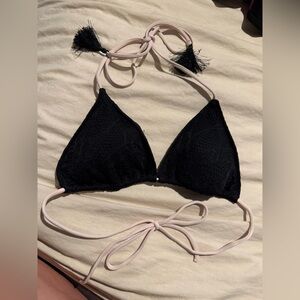 Victoria's Secret Black Bikini Top with light Pink Straps